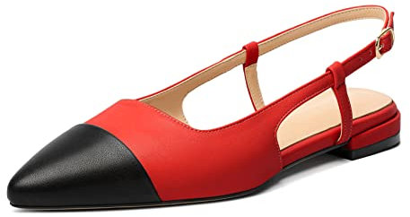 Women's Classic Cap Toe Ballet Flats Low Heels Pointed Toe Heeled Pumps Casual Comfort Slip On Flats Shoes Red UK3