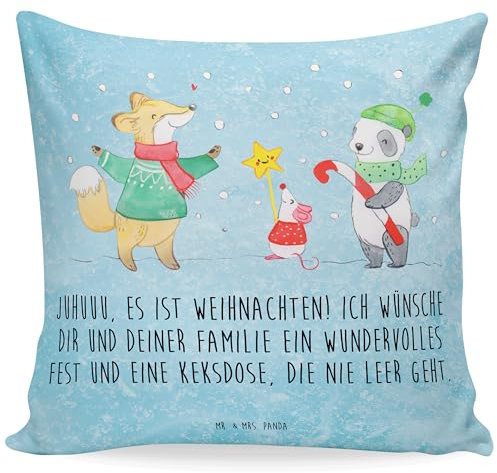 Mr. & Mrs. Panda Sofakissen Winter Weihnachtsfreude - Geschenk, Heiligabend, Wintermotiv, Sofakissen 40x40, Weihnachtszeit, sitzkissen, Nikolaus,