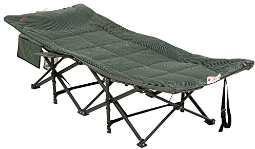 Outsunny Camping Bed for Adults, Single Folding Camp Bed, Padded Portable Camping Cot for Sleeping, with Carry Bag, Side Pocket and Cup Holder for Outdoor, Travel, Fishing, Grey