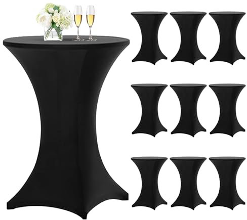 10 Stück Schwarz Stehtisch Hussen Stehtische, Stehtischhusse für Ø 80-85 cm Stehtische und Bistrotische, Stretch-Tischdecke mit Fußtaschen für Hochzeit Geburtstagsfeier Bankett(80 cm, Schwarz)