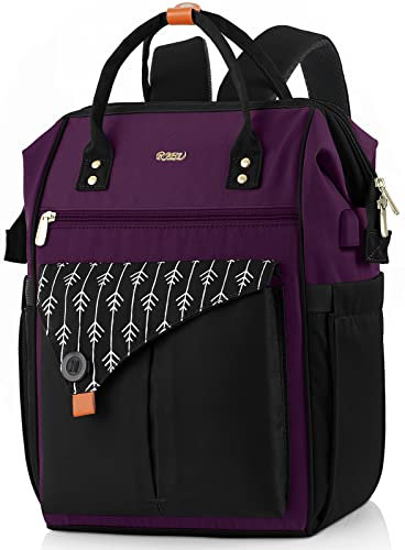 Rucksack Damen, Schulrucksack mit Laptopfach für 15.6 Zoll Laptops, Business Rucksack für Arbeit, Lehrer und Reisen, Lila