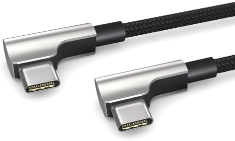 PAXO 0,5m Ladekabel, 3A, USB C auf USB C Kabel, USB 2.0, elegante Winkelstecker, besonders flexibler Stoffmantel in schwarz