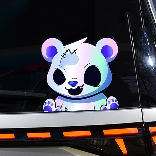 Leniutor Halloween Bear Peeking Window Cling Stickers, Double Sided UV Printed Decals for Rear Window Wall Halloween Car Room Accessories Decorations (Double Sided PVC, Naughty Bear)