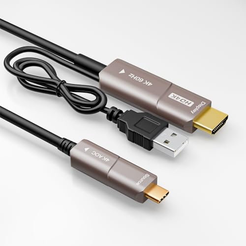 USB C a HDMI fibra óptica cable,CHENLENIC Cable USB C a HDMI de fibra óptica USB 3.1 tipo C a cable HDMI-10Meter