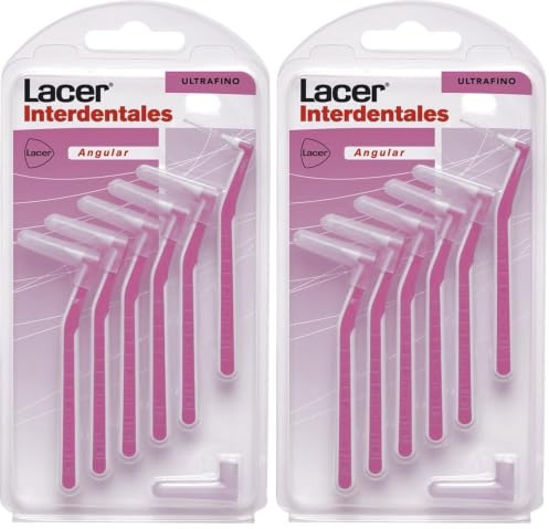 INTERPROXIMAL - Cepillo Interdental Angular Ultrafino 6 Unidade, Mango Angulado, Máxima Eficacia, Filamentos Tynex, Previene y Elimina la Placa Bacteriana, Cerdas Suaves (Paquete de 2)