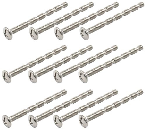 Cjueiom 12 Pack M4 Door Knob Screws, M4 x 50mm Handle Screws Adjustable Length Screws Snap Off Fixing Machine Bolts Screw, Pan Head Phillips Screws for Kitchen Drawer Cupboard Closet Pulls Handles