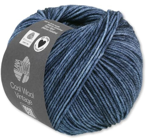 Frida's Wollhaus Lana Grossa 50 g Cool Wool Vintage Merino Wolle Garn Stricken Häkeln viele Farben (7366 | Dunkelblau)