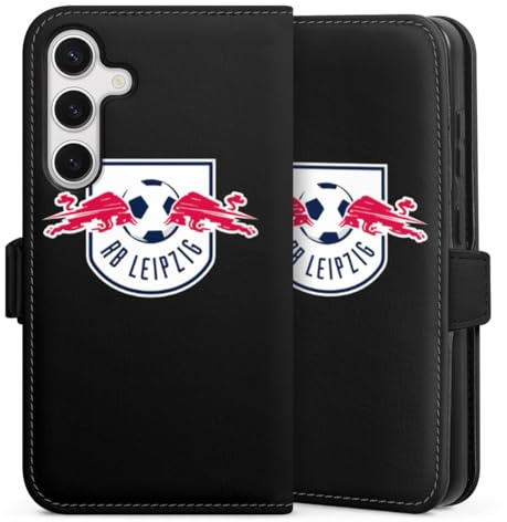 Klapphülle kompatibel mit Samsung Galaxy S 24 Handyhülle aus Kunst Leder schwarz Flip Case RB Leipzig transparent Offizielles Lizenzprodukt