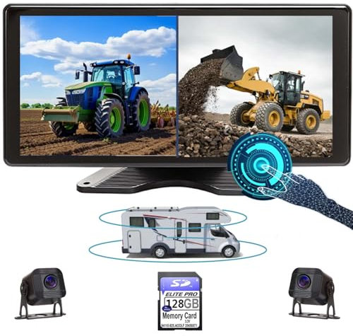 Touchable Screen 128GB Large Audio 1080P 2 Split Image 11 Inch Monitor Backup Camera Built-in DVR Video for RV Truck Trailer Rear Side Front Reversing View Wired Waterproof System D102