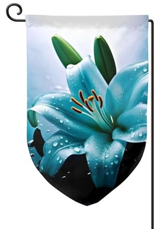 Flagge mit blaugrünem Lilien-Druck, 12,5 x 18 Zoll, für den Außenbereich, Hofflaggen für die Gartendekoration