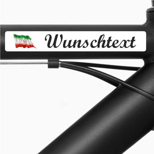 INDIGOS UG - Fahrradaufkleber Rahmen Iran - wehend - Fahne Sticker selbst gestalten - 13 Flaggen mit Wunschtext personalisiert - Namensaufkeber Erwachsene - Sport, Rennen - Fahrrad Aufkleber