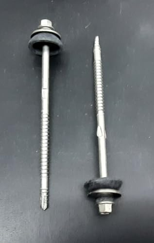 Gutta Faserzementschrauben 6,5 x 130 V2A Edelstahl rostfrei mit Pilzdichtung und V2A Scheibe zur Befestigung von Wellzement- Licht- und Polysterplatten auf Holzunterkonstruktion (500)