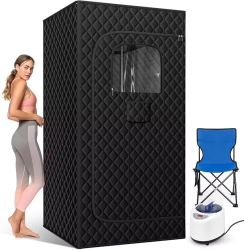 Portable Steam Sauna, Sauna Box for Home, Sauna Tent with 3L Sauna Steamer, Remote Control, Folding Chair (Black)