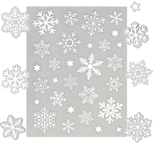 BETESSIN Aufkleber Weihnachten - 140 Stück Schneeflocken Aufkleber Weiß-Glitzer - Schneeflocken Deko Weihnachten - Selbstklebende Weihnachtssticker für Scrapbooking und Weihnachtsdeko zum Basteln