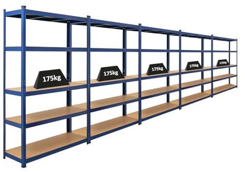 PROREGAL Mega Deal | 5X Schwerlastregal Ragnar | HxBxT 180x120x40cm | Fachlast 175kg | Blau | Garagenregal Kellerregal Werkstattregal Lagerregal Steckregal