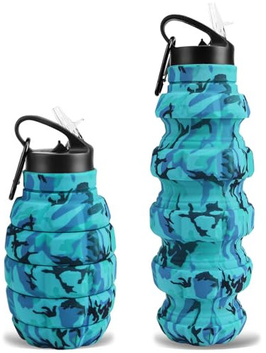 PenghaiYunfei Bouteille d'eau de voyage pliable de 590 ml, réutilisable en silicone sans BPA pour salle de sport, camping, randonnée, bouteille d'eau portable anti-fuite avec mousqueton (bleu Klein)