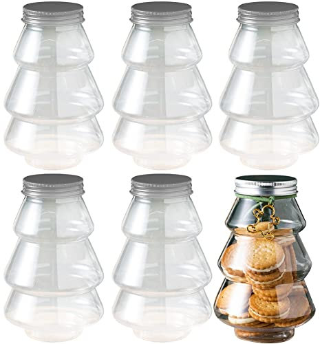 Lpitoy 6 Pcs Christmas Candy Jar Clear Christmas Tree Shaped Jars for Sweets Candy Cookies Biscuits, Xmas Holiday Treat Packaging Bottles
