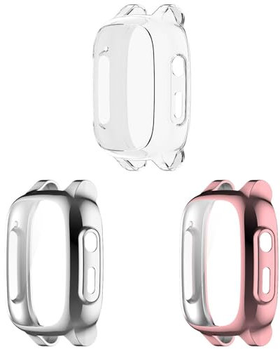 3 Stück Hülle mit Displayschutz Kompatibel mit Xplora X5 Play Kinderuhr, Flexibel Ultradünne TPU Kratzfest Rundum Weiche Schutzhülle Cover Case für Xplora X5 Play Smartwatch, A-Rosa/Silber/Klar