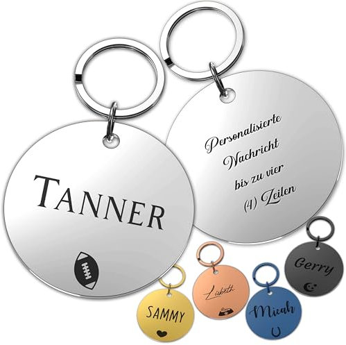 Personalisierter Anhänger mit Gravur – Runde Form – Wähle Symbol & Text – Für Hunde, Katzen, Pferde oder als Schlüsselanhänger