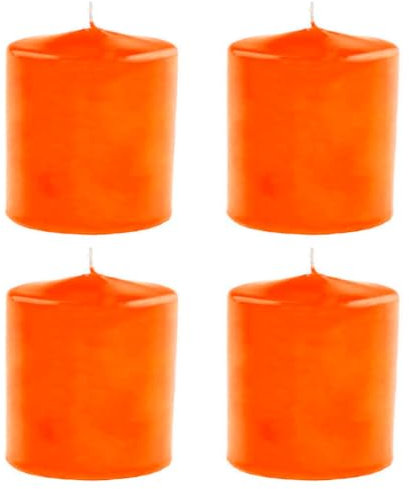 Tradineur - Pack de 4 velas taco con aroma a frutas tropicales, velón de cera perfumada, larga duración: 24 horas, aromaterapia, decoración del hogar (Naranja - Tropical Fruits - 7 x 5,6 cm)