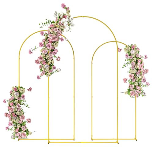 Outsunny Wedding Arch Frame Set, 2.2, 2, 1.8 m Metal Arch Backdrop Stand Set of 3, Balloon Arch Stand Set for Birthday Party, Bridal Shower, Graduation, Ceremony, Banquet Decorations, Gold Tone