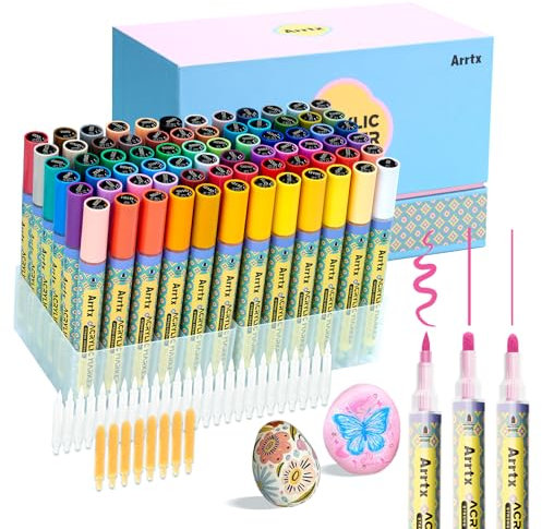 Arrtx 72 Colors Acrylic Paint Pens, 3mm Medium Tip Paint Markers Paint Pens, Non Toxic, Waterbased, Quick Drying for Artists Detailing, Rock Painting, Wood, Canvas, DIY Crafts Making Art Supplies