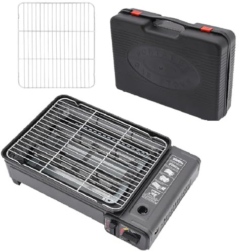 Butane Grill Stove Portable Gas Grill Butane Stove Tabletop BBQ Grill Korean Bbq Tabletop Grill Gas for Camping Traveling Trekking Outdoor Indoor Cooking with Carry Case Black