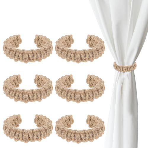 Vorhang Raffhalter 6 Stück Boho Handgefertigte Eflochtene Bauernhaus Vorhanghalter Verstellbar Baumwolle Vintage Vorhänge Raffhalter für drinnen und Draußen Office Dekorative Schlafzimmer