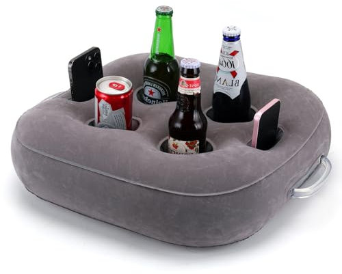 Funbroz Quadratische Schwimmende Getränkehalter für Pool & Whirlpool - 6 Fächer, Stabiles PVC-Design für Snacks, Drinks & Zubehör (42x42x5cm) (Silver)