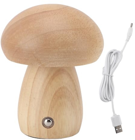 Fafeicy Pilz-Tischlampe aus Holz, USB-Aufladbar, Touch-dimmbar, 3 Lichtfarben, Tragbar