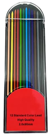 12 x 2,0 mm dicke Buntstift-Nachfüllminen für 2,0 mm Druckbleistift, Zimmermannsbleistift, Holzbearbeitungsbleistift, Kunstzeichnung