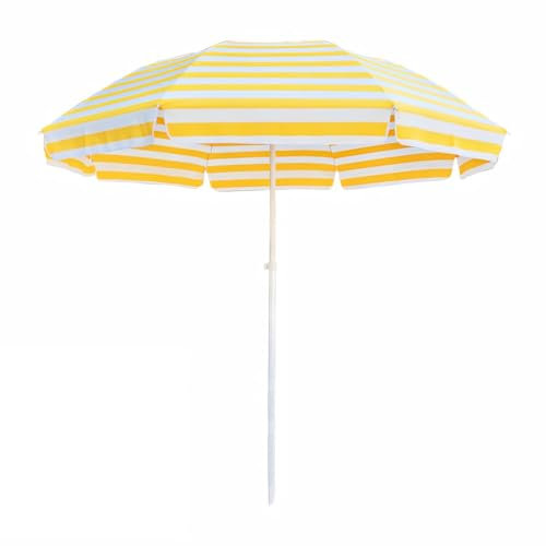 WBQYIPD Gelb-weiß gestreifter Strandschirm, Gartenschirm, UV-Schutz, leicht, verstellbar, rund, for Balkon und Pool(200cm/6.6ft)
