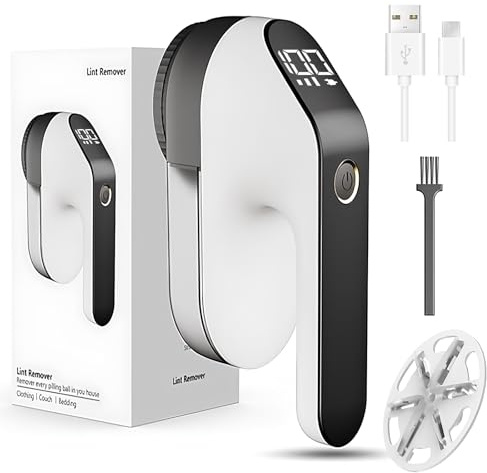 YGVQN Levapelucchi Elettrico Ricaricabile 2000mAh, Rimuove i Pelucchi Portatile Ricaricabile USB-C con Display LED, 3 Livelli di Potenza e Testa con 6 Lame, per Abiti, Tappeti, Maglioni e Divani