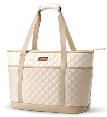 Lekespring Laptoptasche Damen 15,6 Zoll, Groß Shopper Tasche Handtasche Arbeitstasche mit Reißverschluss, Leicht Laptop Tasche Tote Bag Lehrertasche Schultertasche für Uni Schule Arbeit-Beige/Khaki