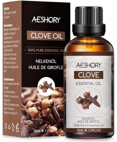 AESHORY Aceite Esencial de Clavo 50ML, Natural Aceite de Clavo, Aceites de Fragancia Aromaterapia Premium para Humidificador, Masaje, Baño, Cuidado la Piel, Relajación y Calma