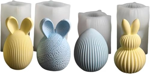 Silikonformen Gießformen Ostern,4 Stück 3D Ostereier Silikonform Ostern Kerzenformen zum Gießen Gießformen Silikon Gießform Ostern Giessformen Silikon Frühling Silikonform Hase Osterei Kerzen Formen