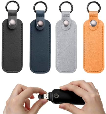 Quesuc 4 Stück Leder Usb Stick Tasche Schutzhülle Mit Schlüsselanhänger Für Studenten, Lehrer Und Büroangestellte Schwarz Grau Gelb Dunkelblau 11X4 C