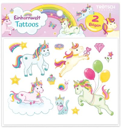 TRÖTSCH – Kindertattoos Einhornwelt – Dermatologisch getestete Tattoo-Bögen für Kinder ab 3, 4, 5, 6, 7 Jahren | 2 Bögen | Kinderparty & Geschenk ... 0): Kindertattoos dermatologisch getestet