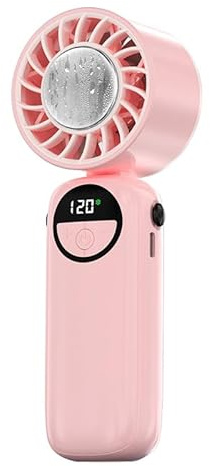 FAPPEN Portable Handheld Mini Turbo Fan, 6-Speed Adjustment with LED Dsiplay, Long Battery Life, 3-In-1 Design Includes Handheld Hanging Folding Options, Ideal For Outdoor Activities Travel (Pink)