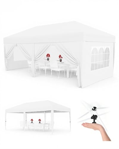 Faltpavillon 3x6 m wasserdicht stabil mit 6 Seitenwänden – Pop up Pavillon faltbar aus 420D Oxford, UV-Schutz 50+, 3-Fach höhenverstellbar, Partyzelt mit Tragetasche für Garten & Outdoor Weiß