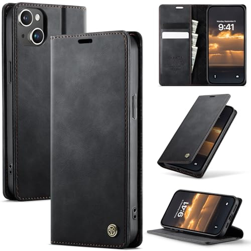 Lonjanfon Coque pour iPhone 13 Mini 5G,Noir | Premium Housse Cuir[RFID Blocage][Etui à Rabat][Pochette de Portefeuille]Antichoc Flip Case Étui pour iPhone 13 Mini