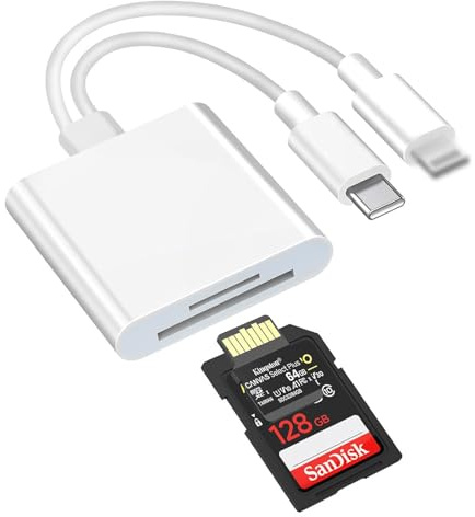 SD Card Reader for iPhone, MicroSD Card Reader with USB C Lightning Phone Connector Dual Slot SD Micro SD Card Adapter OTG Memory Photo Video File Transfer Camera Viewer Smartphones Tablets Computers
