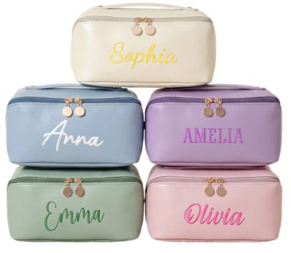 Cadeau Plus Trousse De Maquillage Personnalisée Brodée avec Prénom - Trousse de Toilette personnalisée Femme, Cadeau pour Femme utile, Trousse Coton, Trousse Beaute (Modèle #4)