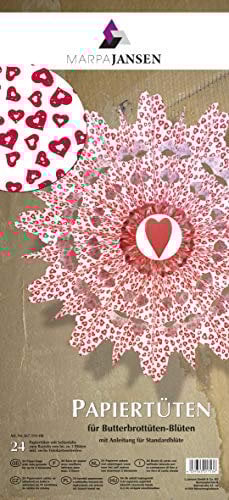 MarpaJansen Papiertüten für Deko-Sterne/Blüten - Bastelset - Butterbrottüten - (10 x 22 cm, 24 Stück) - inkl. Bastelanleitung - Herzen