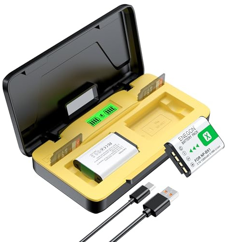 ENEGON NP-BX1 Batterie (2 X 1380mAh) + Chargeur LCD avec Stockage (SD) pour Sony NP-BX1 et ZV-1/ZV-1 II, DSC-RX100, DSC-RX100 VII/VI/V/IV/III/II/VA (M7-M2), HDR-CX405, FDR-X3000, HX300