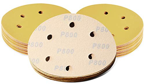 SPEEDWOX 50 Pcs Sanding Discs 6 Inches 800 Grit 6 Hole Hook and Loop Sandpaper Dustless Fit for Random Orbital Sander Assortment Yellow Finishing Discs for Automotive Woodworking