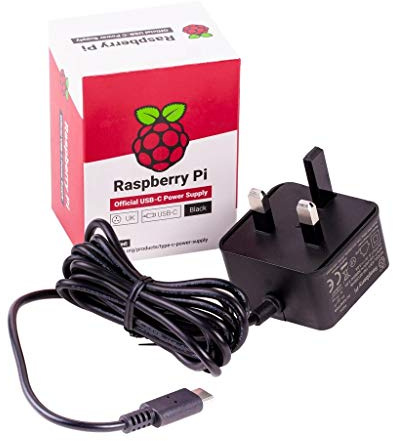 Raspberry Pi Official 4 USB to Type-C Power Supply Adapter - UK Plug, Black