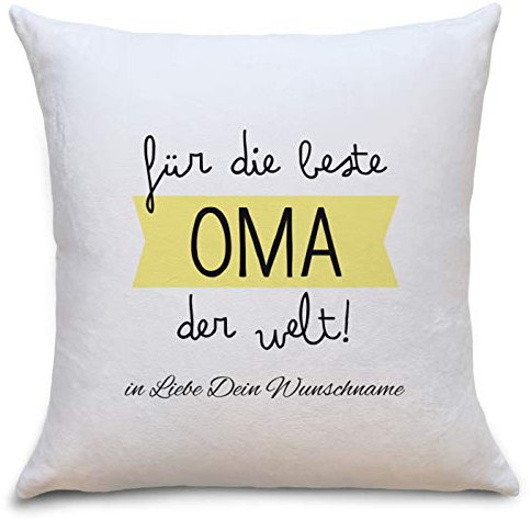 OWLBOOK Beste Oma der Welt Flauschiges Kissen mit Motiv Personalisiert mit Namen Geschenke Geschenkideen für Oma zum Geburtstag Zierkissen mit Füllung