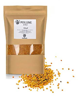 ERBOTECH Pollen d'Abeille 500 g, Multivitamines à haute teneur en Vitamines, Fer, Zinc et Magnésium, 100% pur de haute qualité, Made in Italy, Matière Première pour la Gelée Royale