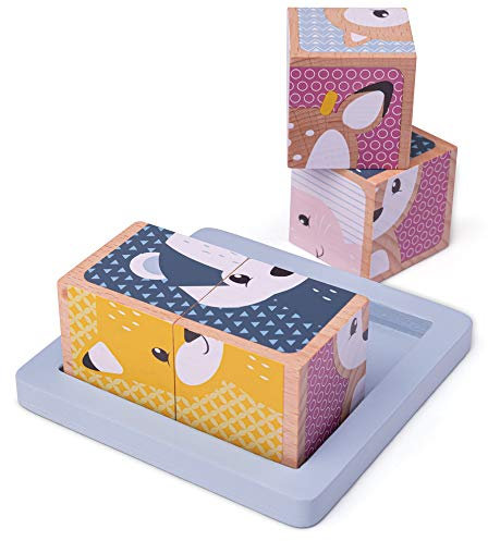 Bigjigs Toys FSC® Certified Woodland Cube Jigsaw Puzzle - 4 Piece Toddler Puzzles, Quality Jigsaw Puzzles for Kids, Educational Animal Puzzles, Suitable for 6 months +